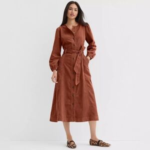NWT Loft Corduroy Seamed Belted Midi Pocket Dress Size 14 In Romantic Rouge